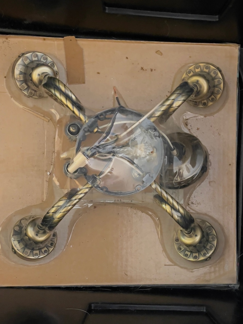 Vintage Ceiling Mount Chandelier W/ 4 Ornate Bronze Arms New In Packaging